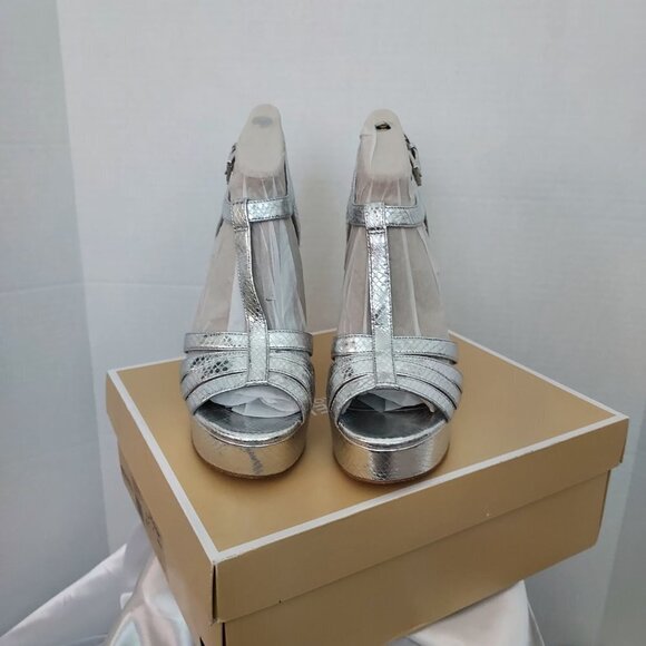 Michael Michael Kors  Catalina Silver Strappy Platform Sandals - Picture 5 of 6